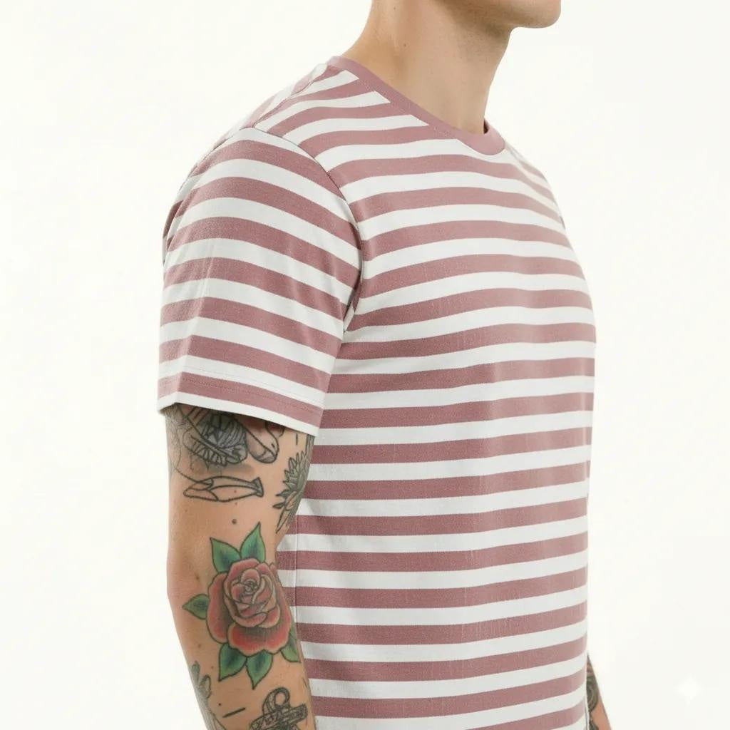 Octave Men Suede Pink Striped T-shirt