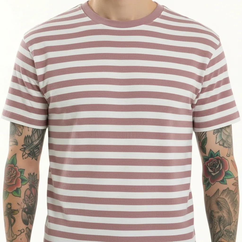 Octave Men Suede Pink Striped T-shirt