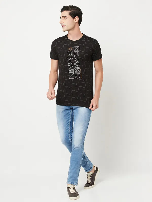 Octave Men Black Typography Printed Raw Edge T-Shirt