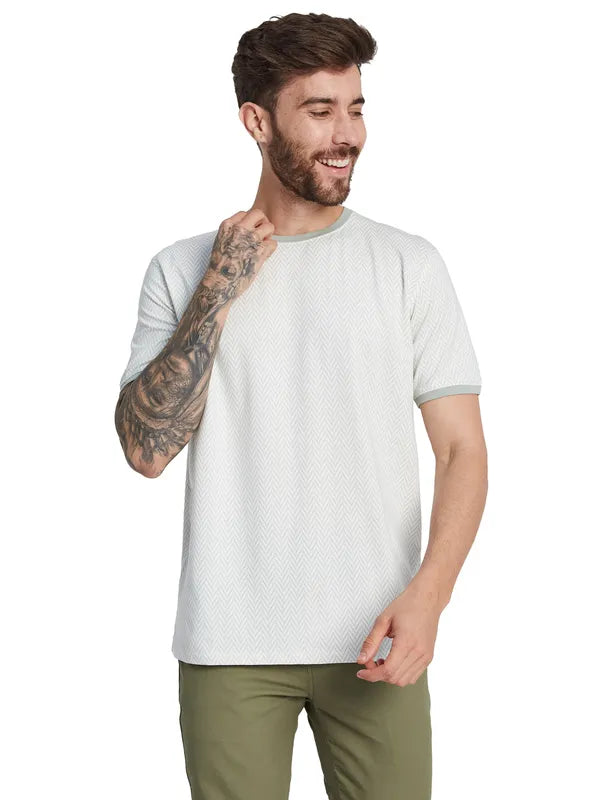 Octave Men Self Design Round Neck T-Shirt