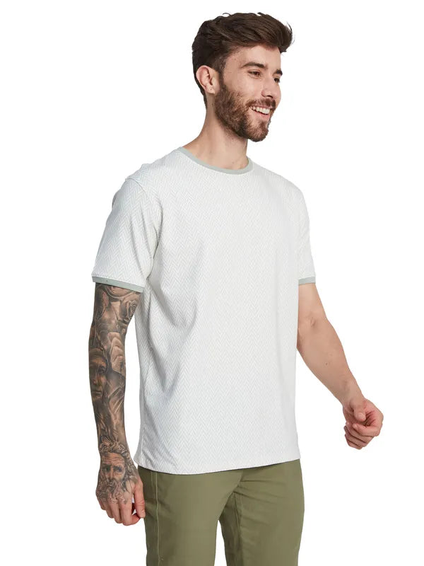 Octave Men Self Design Round Neck T-Shirt