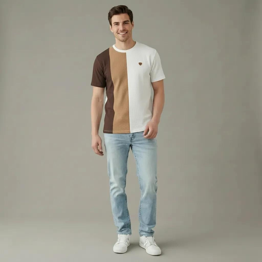 Men Coffee Colourblocked Round Neck T-shirt