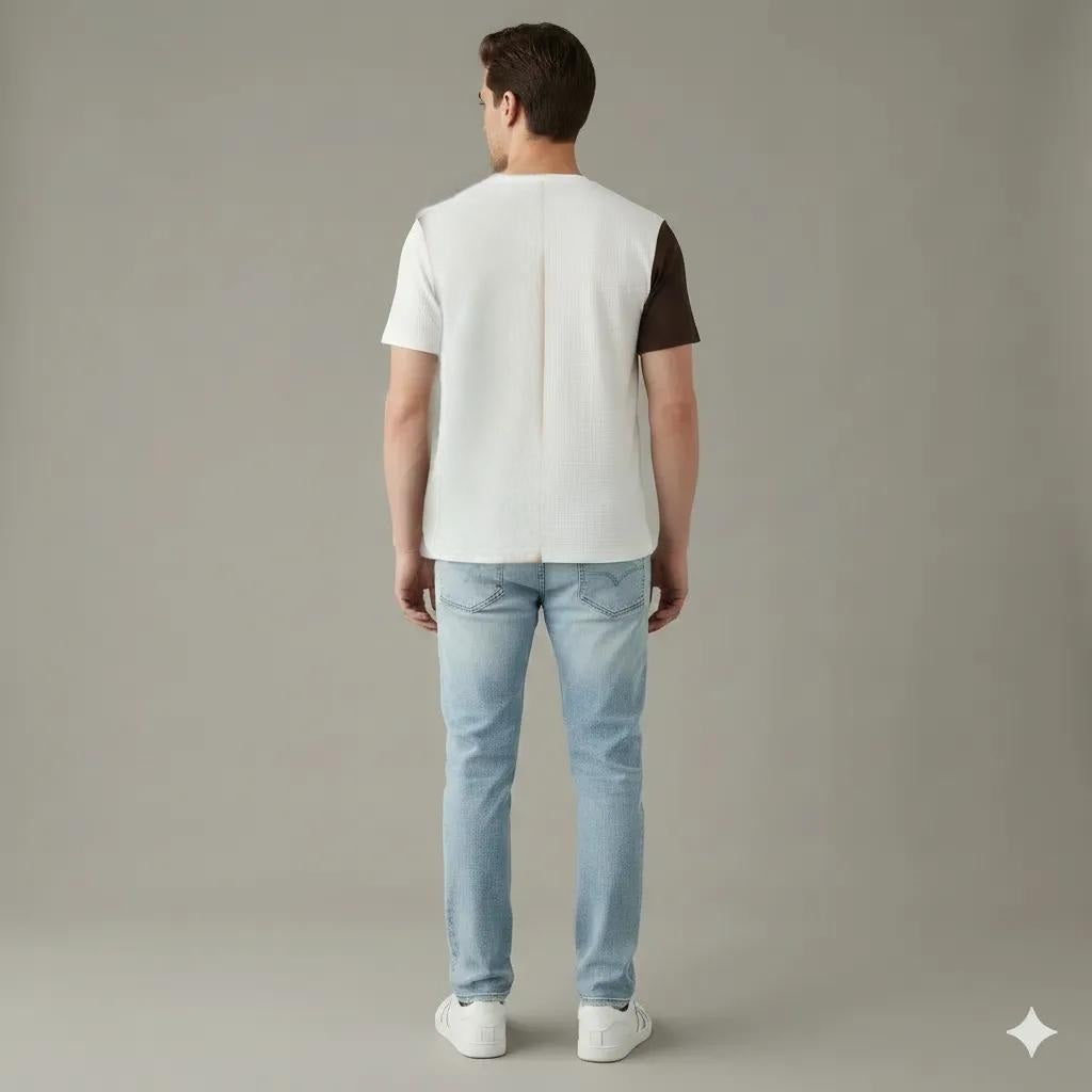 Men Coffee Colourblocked Round Neck T-shirt