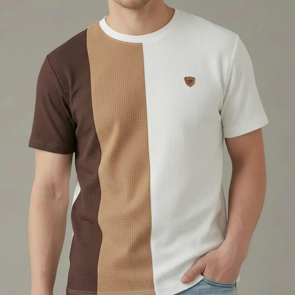 Men Coffee Colourblocked Round Neck T-shirt