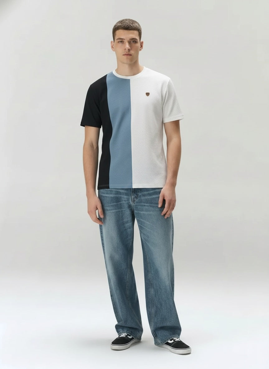 Men Navy Colourblocked Pockets T-shirt