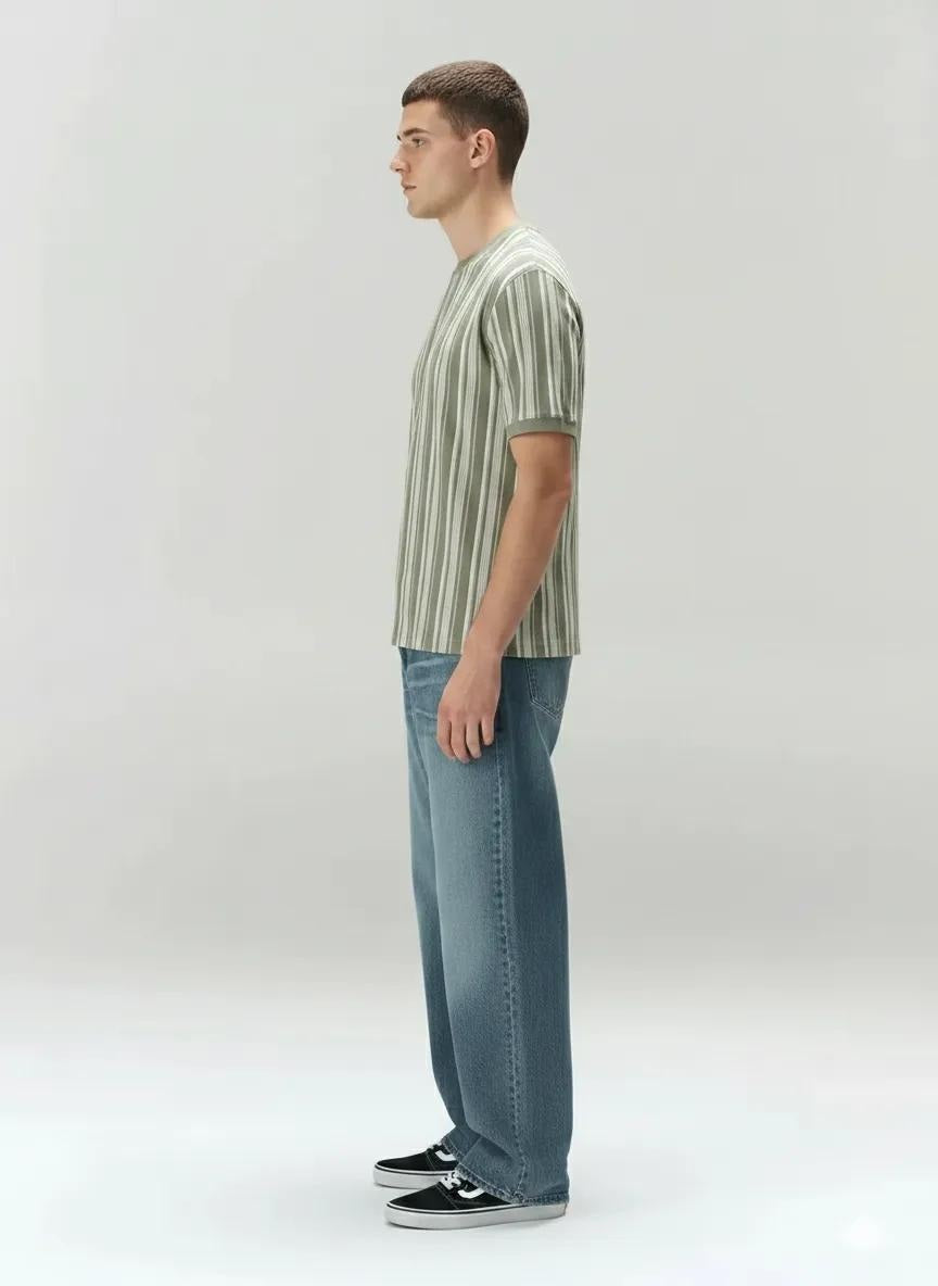 Men Desert Sage Striped Round Neck T-shirt
