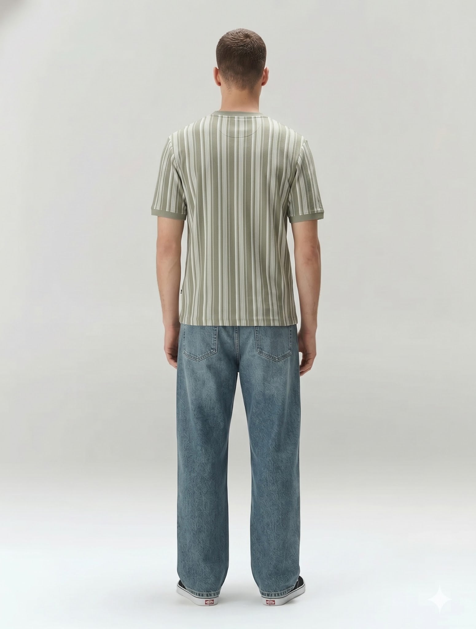 Men Desert Sage Striped Round Neck T-shirt