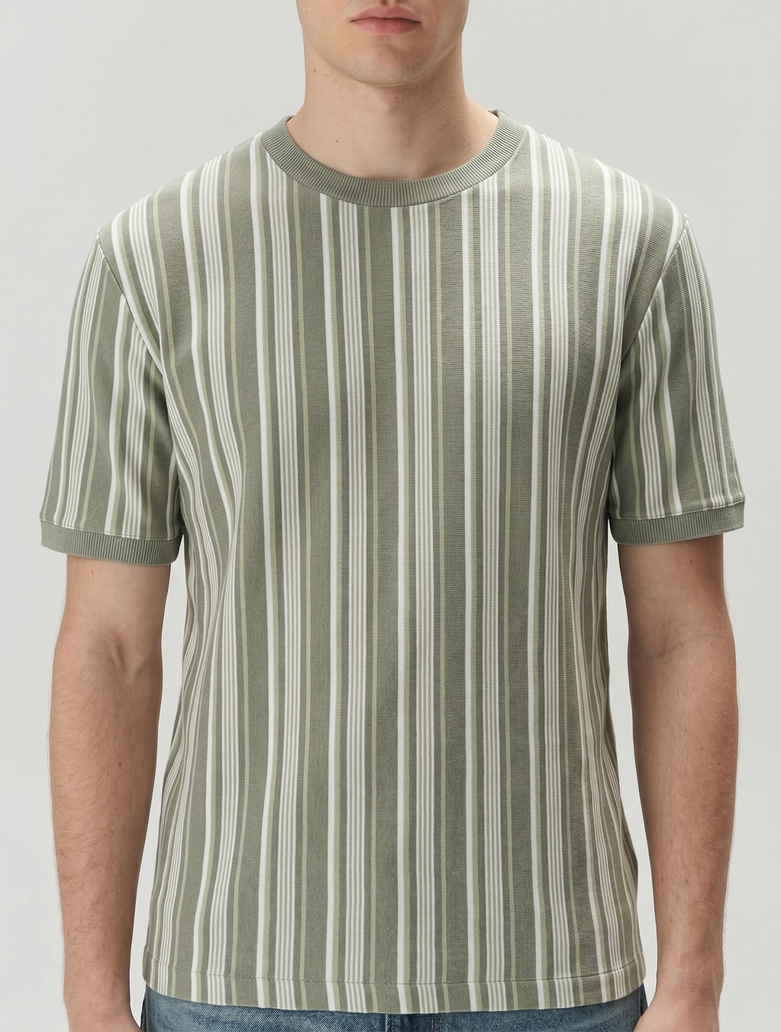 Men Desert Sage Striped Round Neck T-shirt