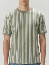 Men Desert Sage Striped Round Neck T-shirt