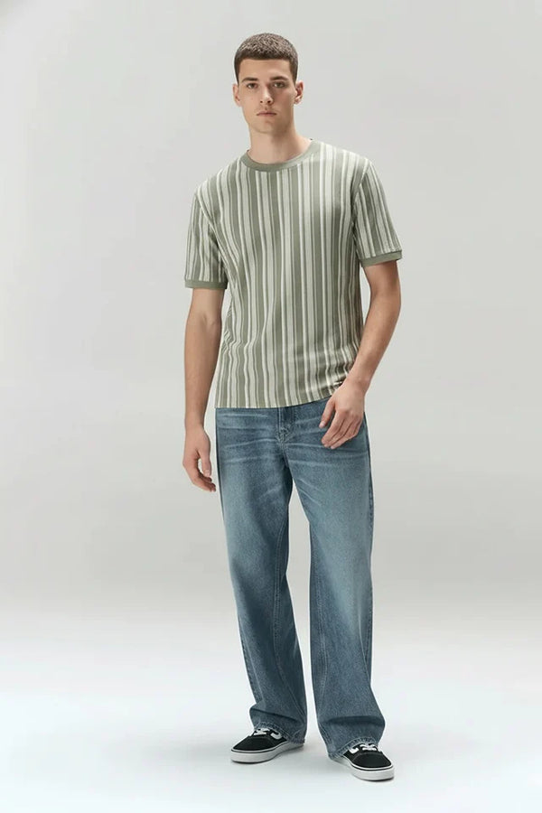 Men Striped Round Neck T-shirt