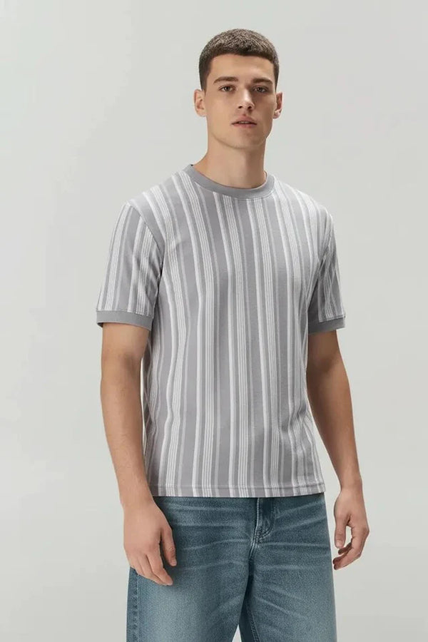 Men Striped Round Neck T-shirt