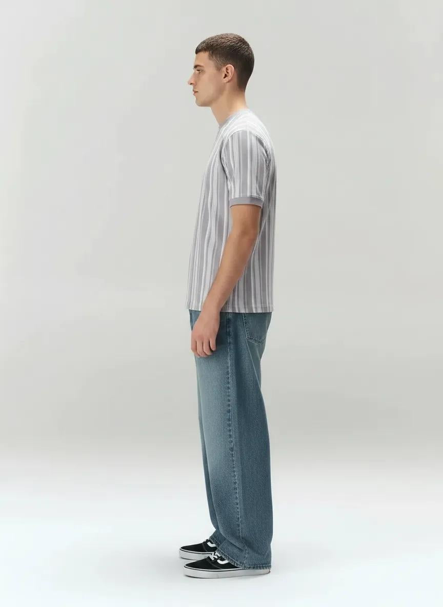 Men Lilac Striped Round Neck T-shirt