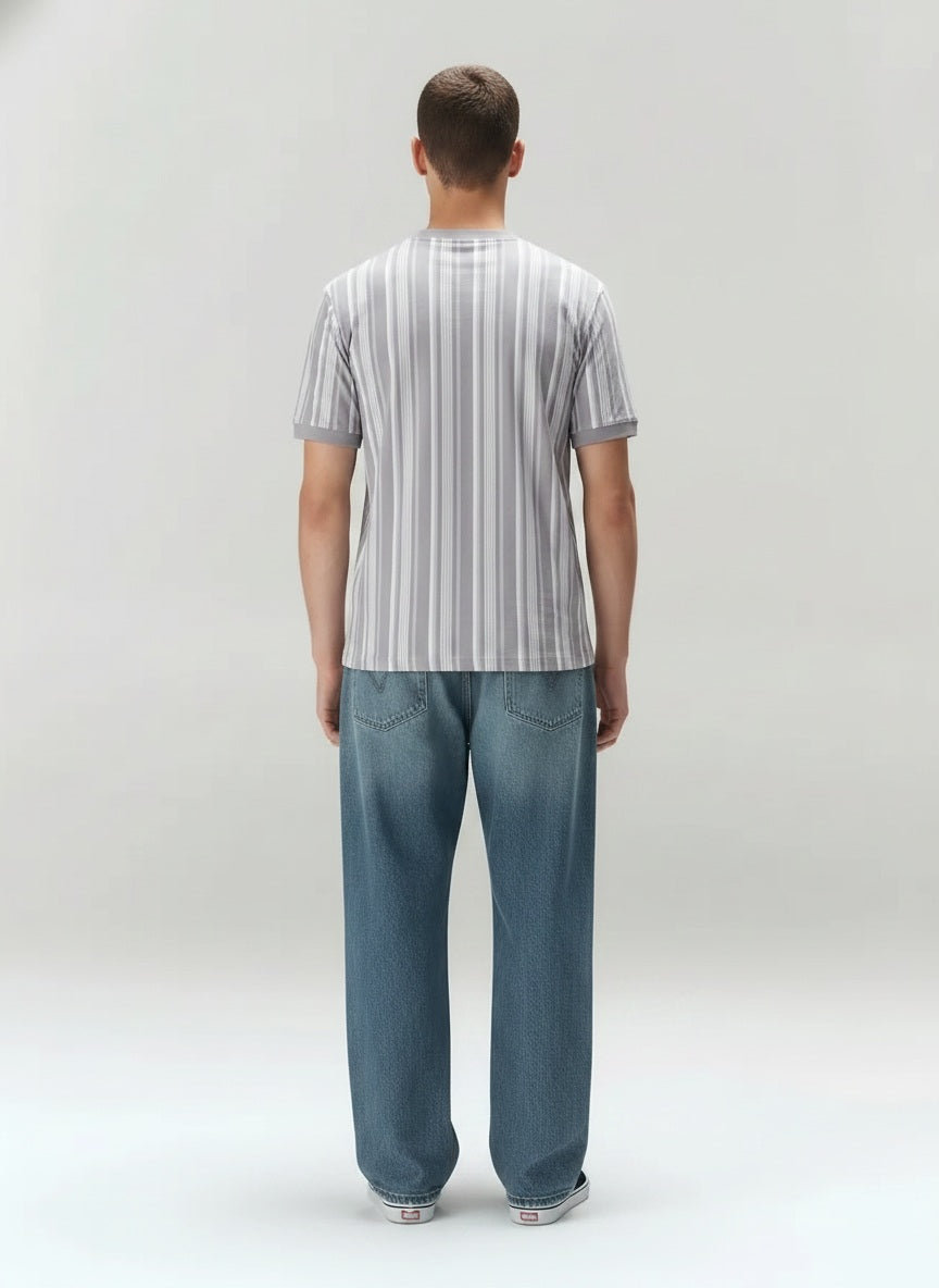 Men Lilac Striped Round Neck T-shirt