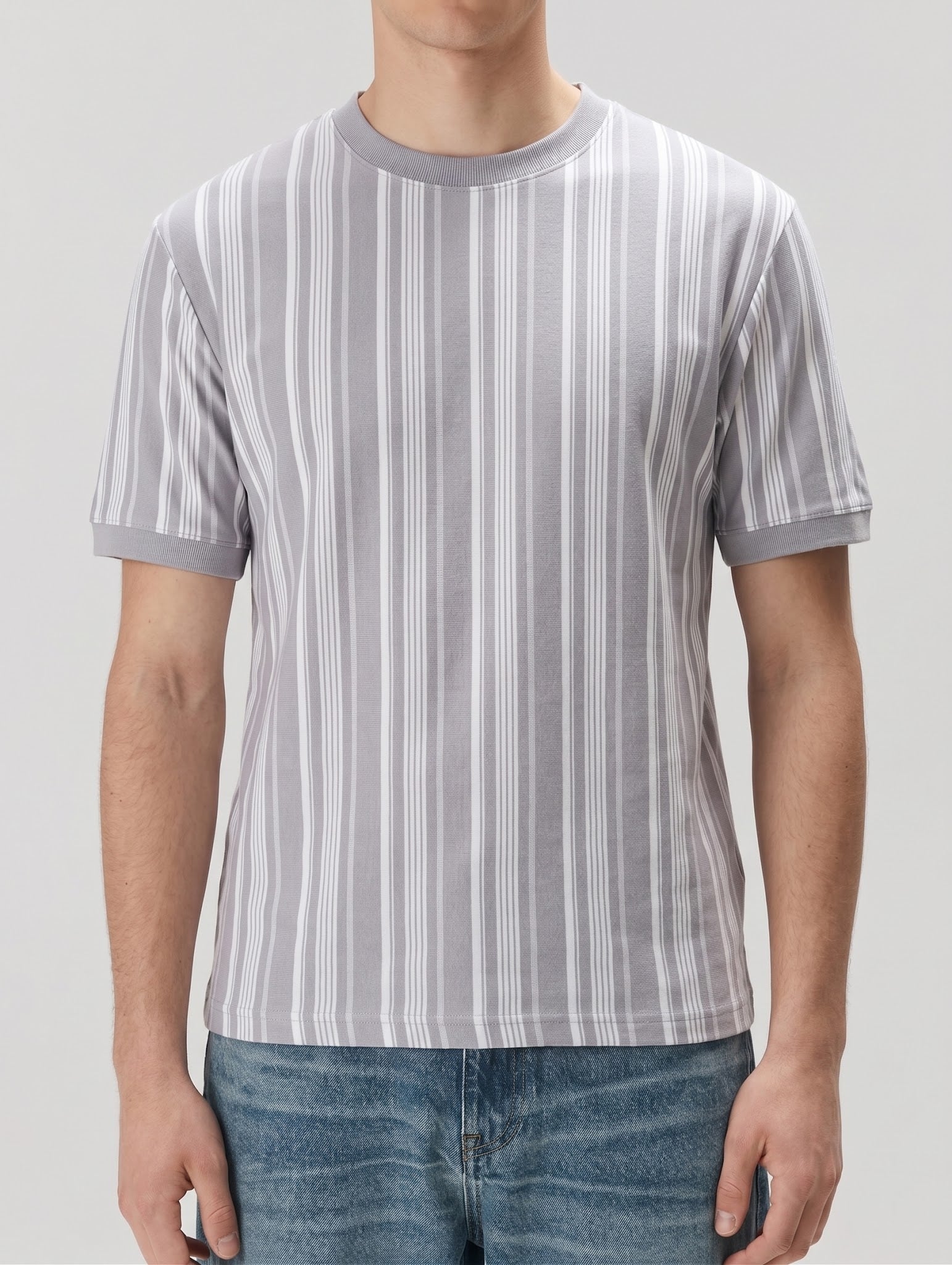 Men Lilac Striped Round Neck T-shirt