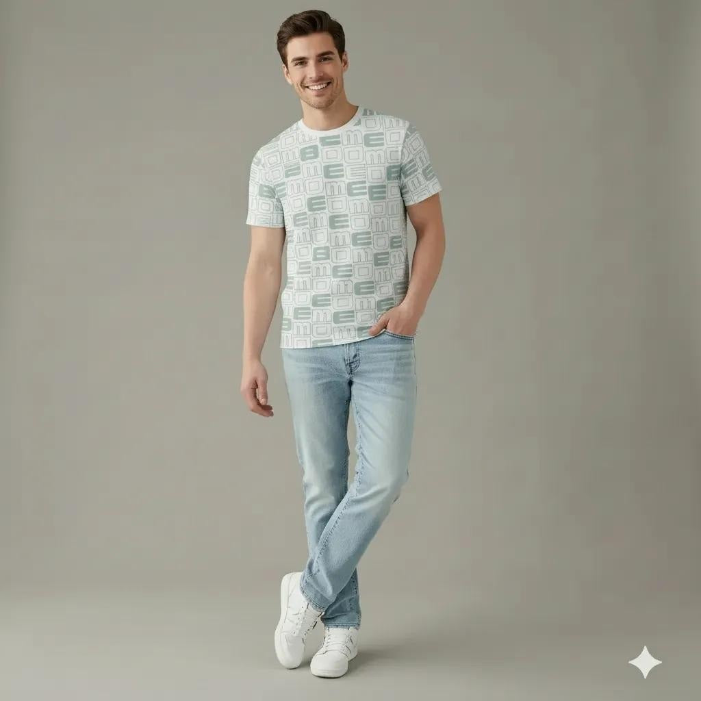 Men Round Neck Typography Printed T-shirt