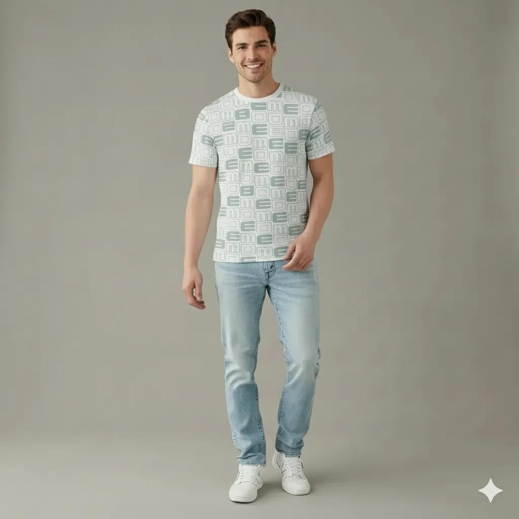 Men Mist Round Neck Typography Printed T-shirt