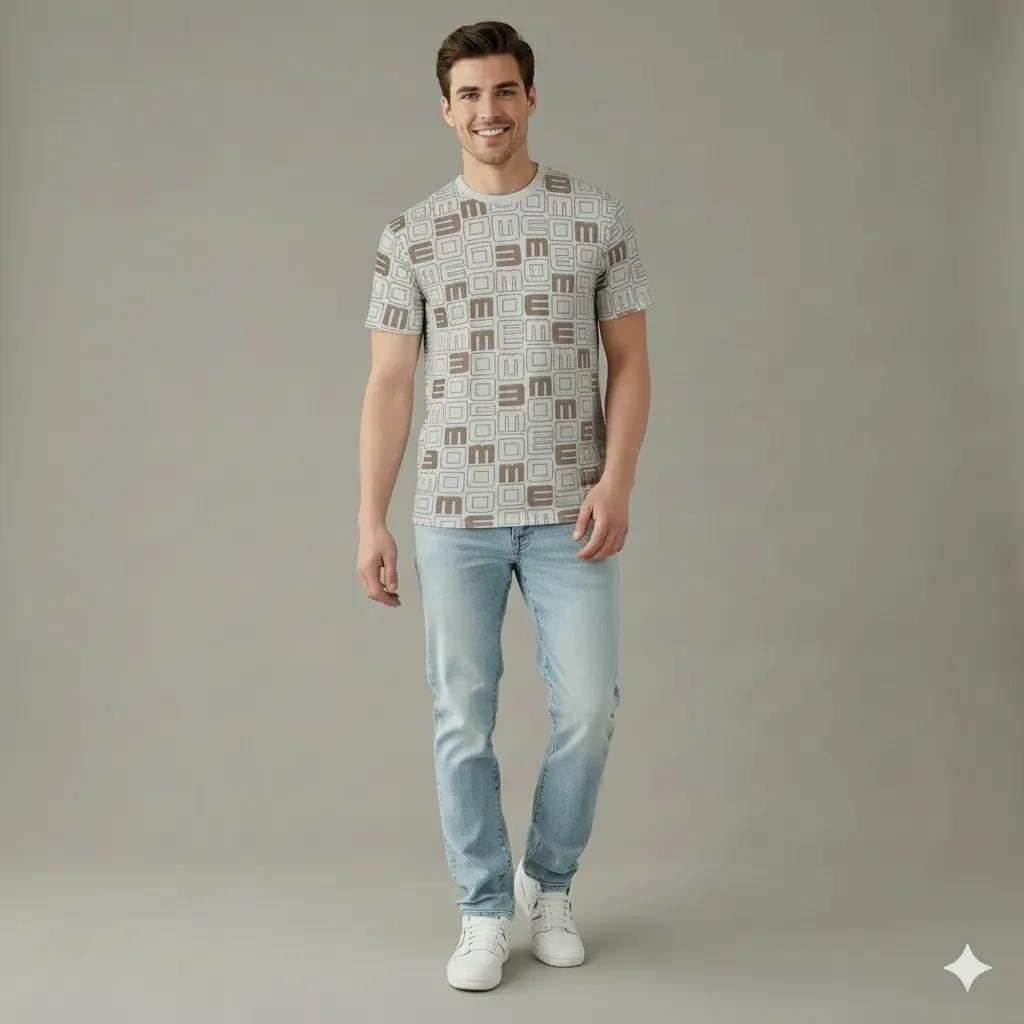 Men Round Neck Typography Printed T-shirt