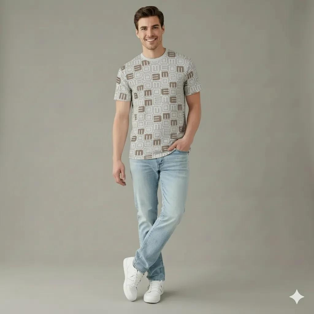 Men Stone Round Neck Typography Printed T-shirt