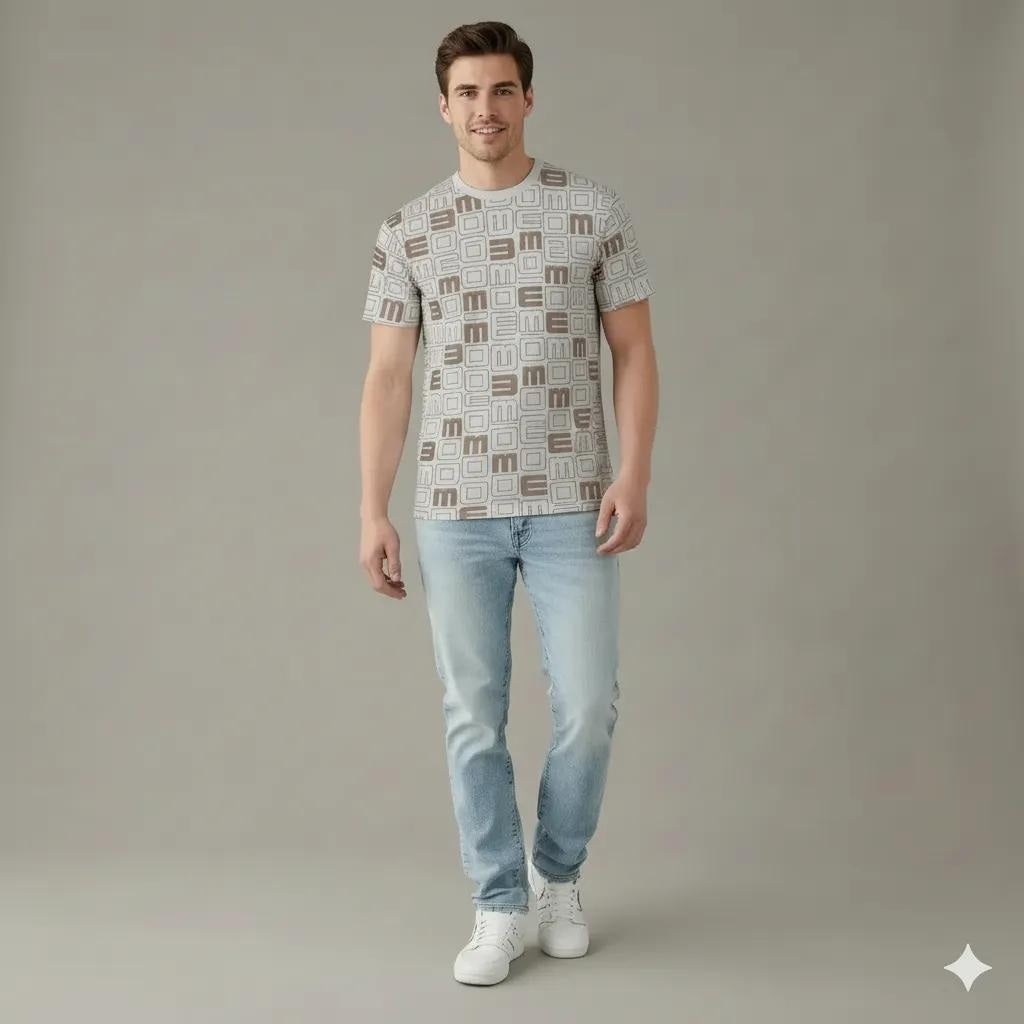 Men Stone Round Neck Typography Printed T-shirt