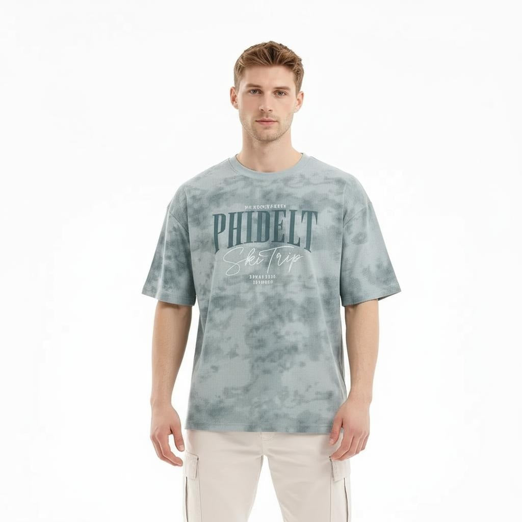 Men Pearl Blue Typography Dyed T-shirt