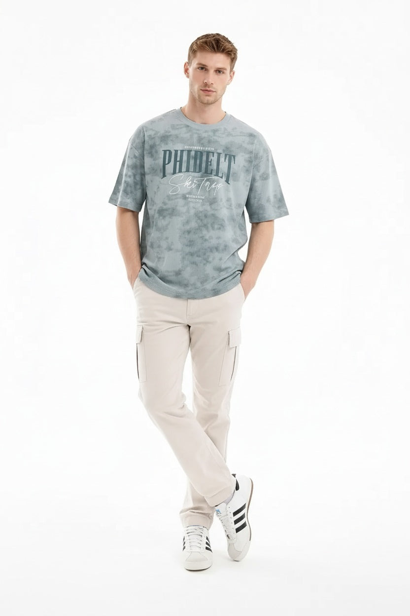 Men Pearl Blue Typography Dyed T-shirt