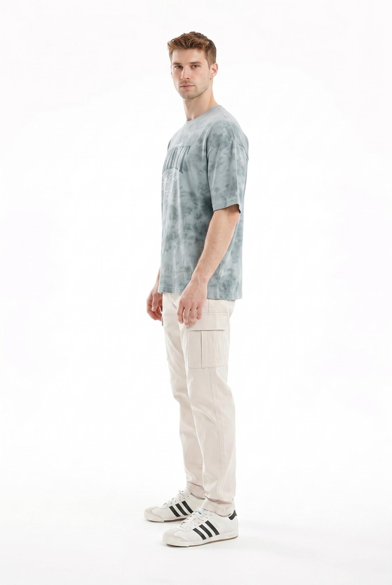 Men Pearl Blue Typography Dyed T-shirt