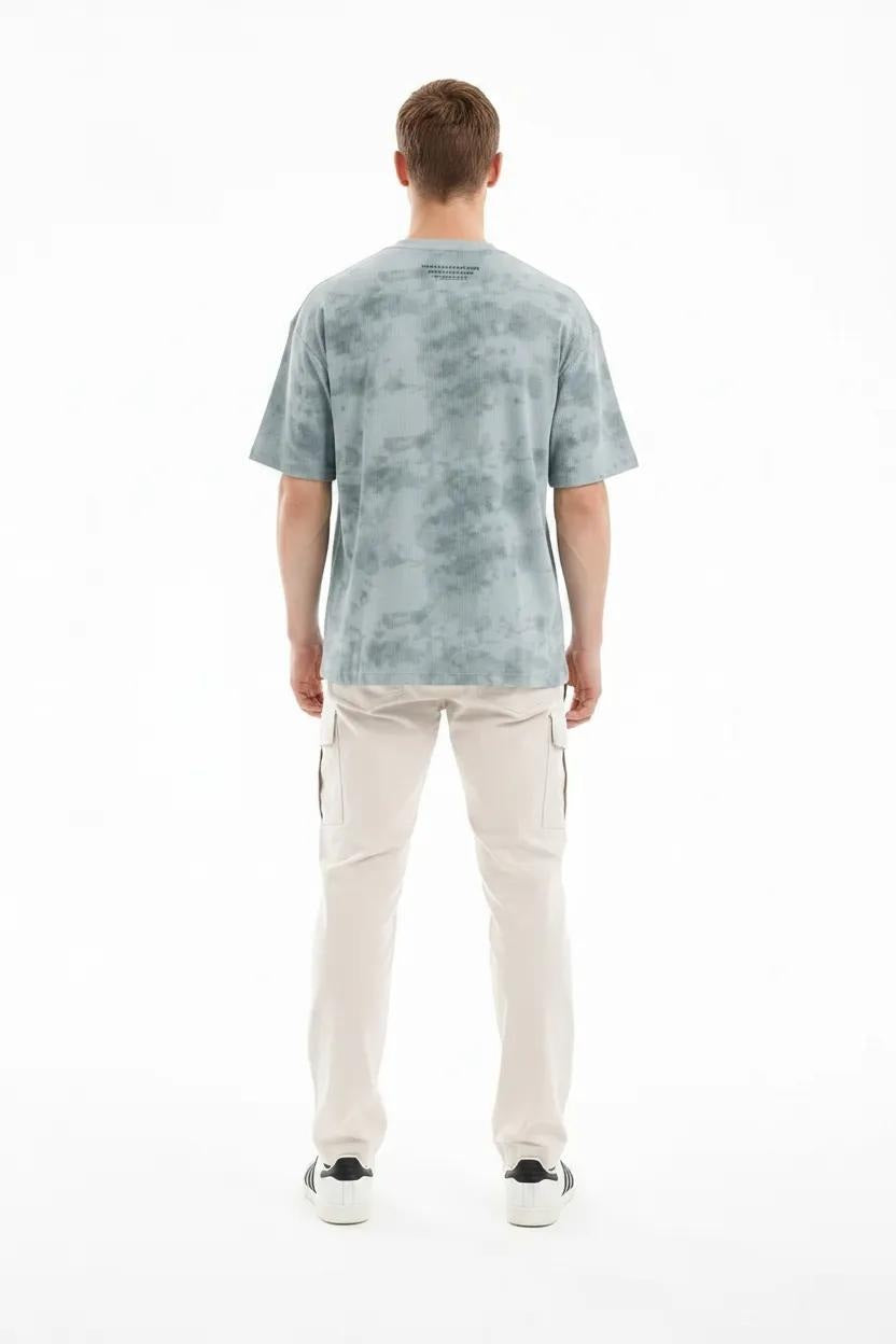 Men Pearl Blue Typography Dyed T-shirt