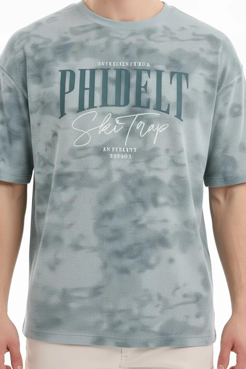 Men Pearl Blue Typography Dyed T-shirt