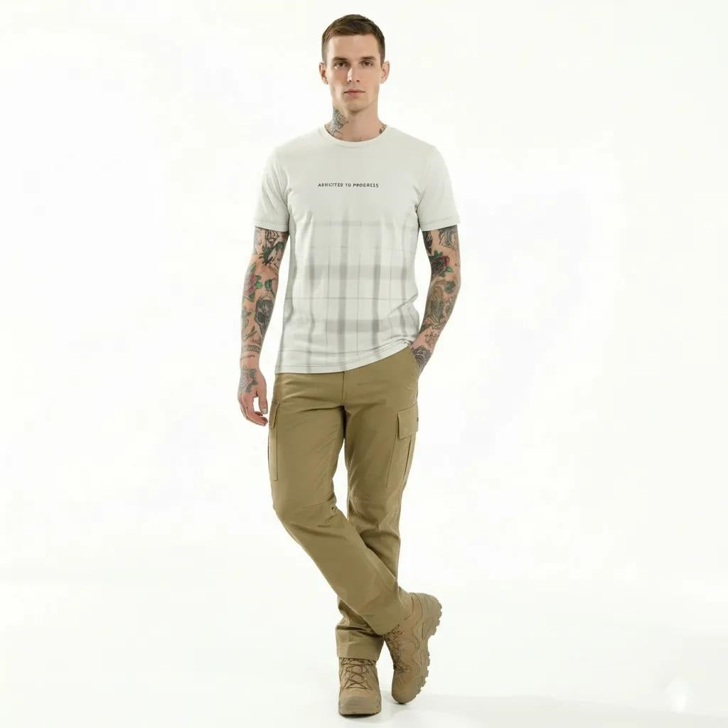 Men Cream Checked T-shirt