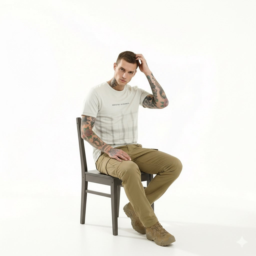 Men Cream Checked T-shirt