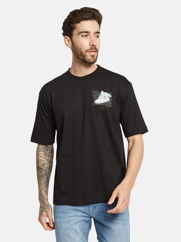 Octave Typography Printed  Round Neck Cotton T-Shirt