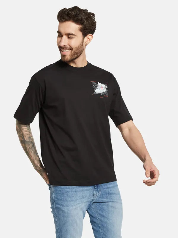 Octave Typography Printed  Round Neck Cotton T-Shirt