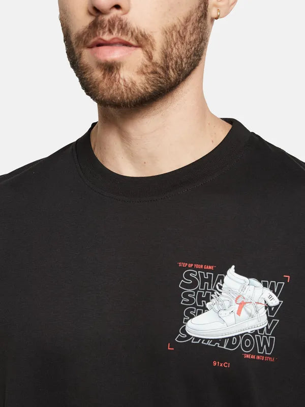 Octave Typography Printed  Round Neck Cotton T-Shirt