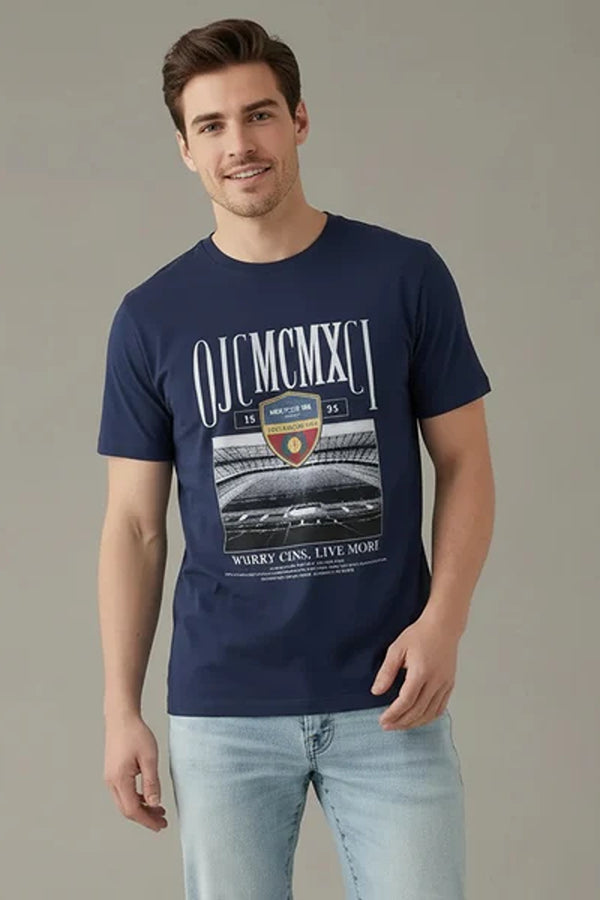 Men Round Neck Printed T-shirt