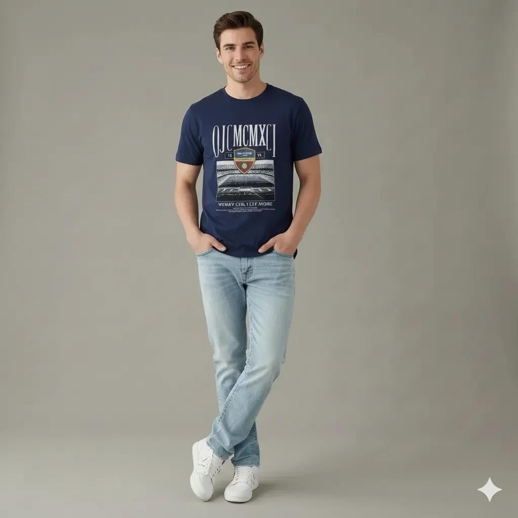 Men Navy Round Neck Printed T-shirt
