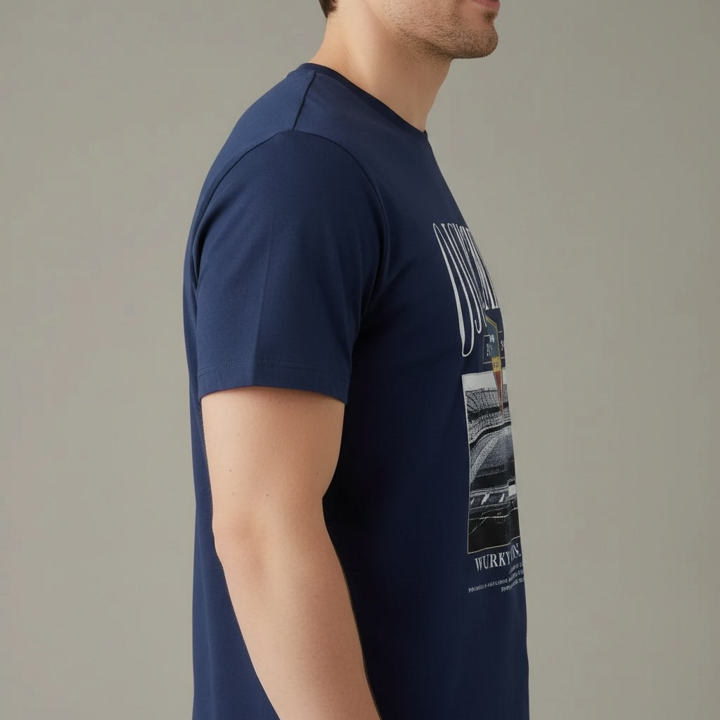 Men Navy Round Neck Printed T-shirt