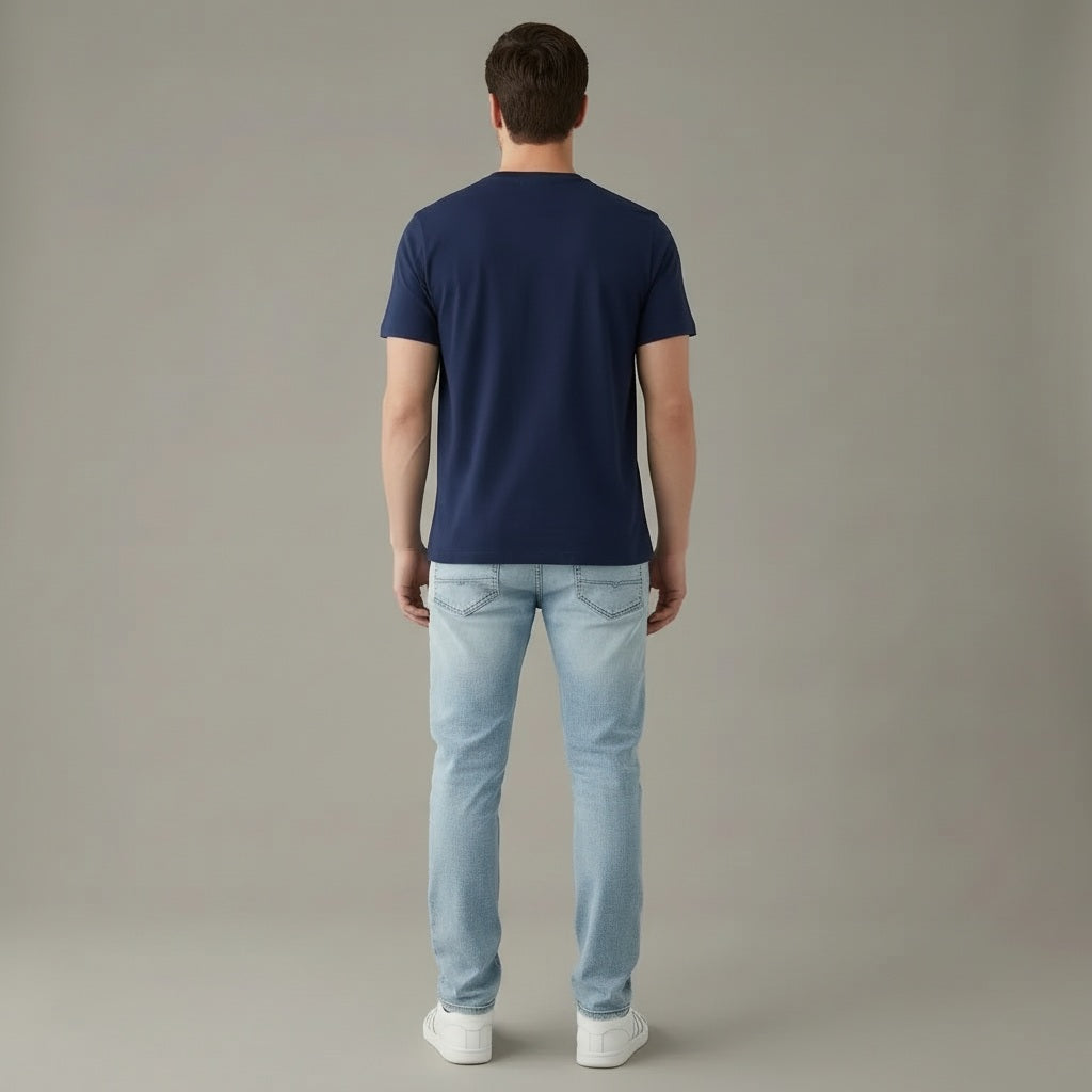 Men Navy Round Neck Printed T-shirt
