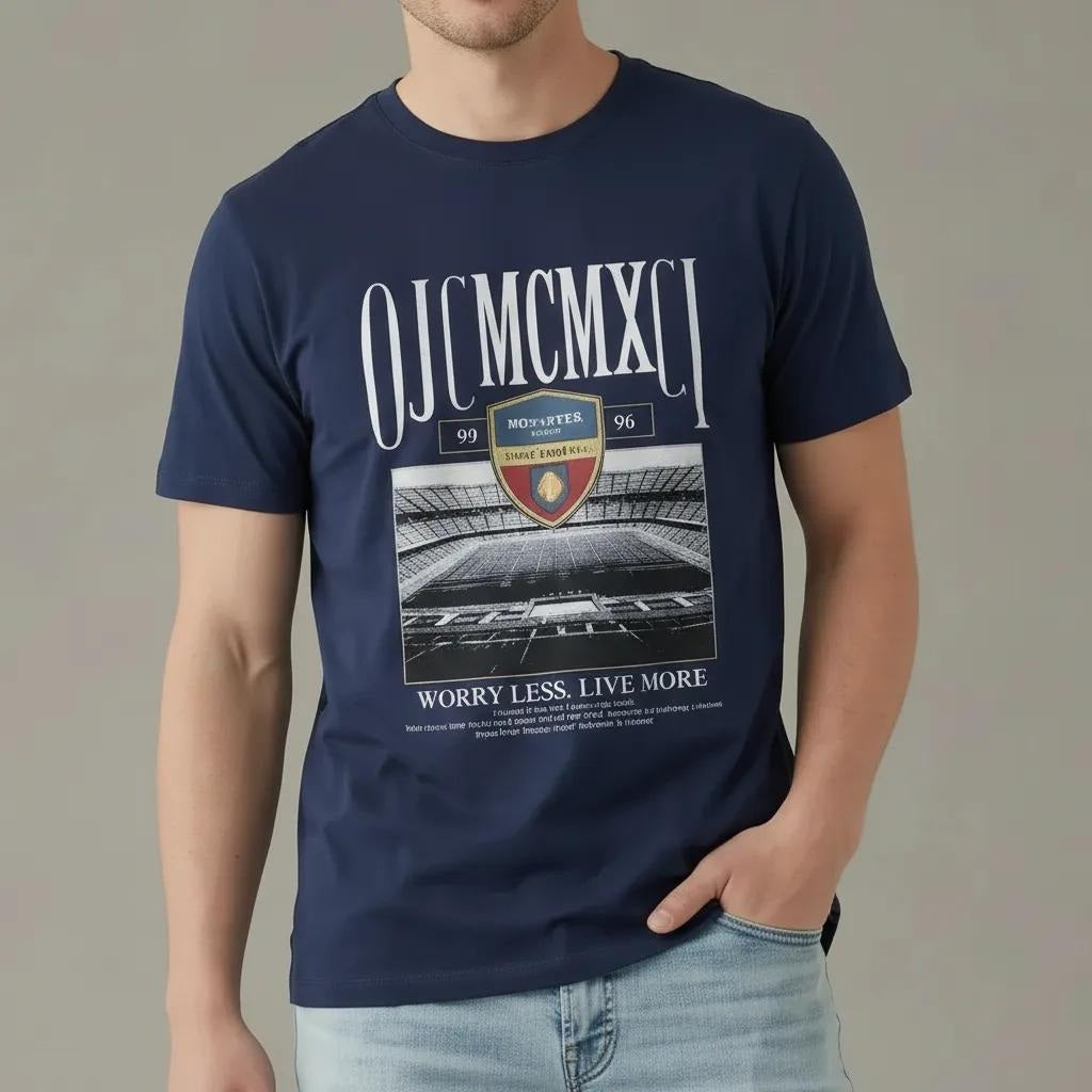 Men Navy Round Neck Printed T-shirt