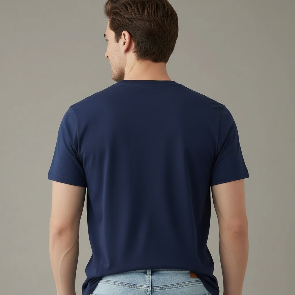 Men Navy Round Neck Printed T-shirt