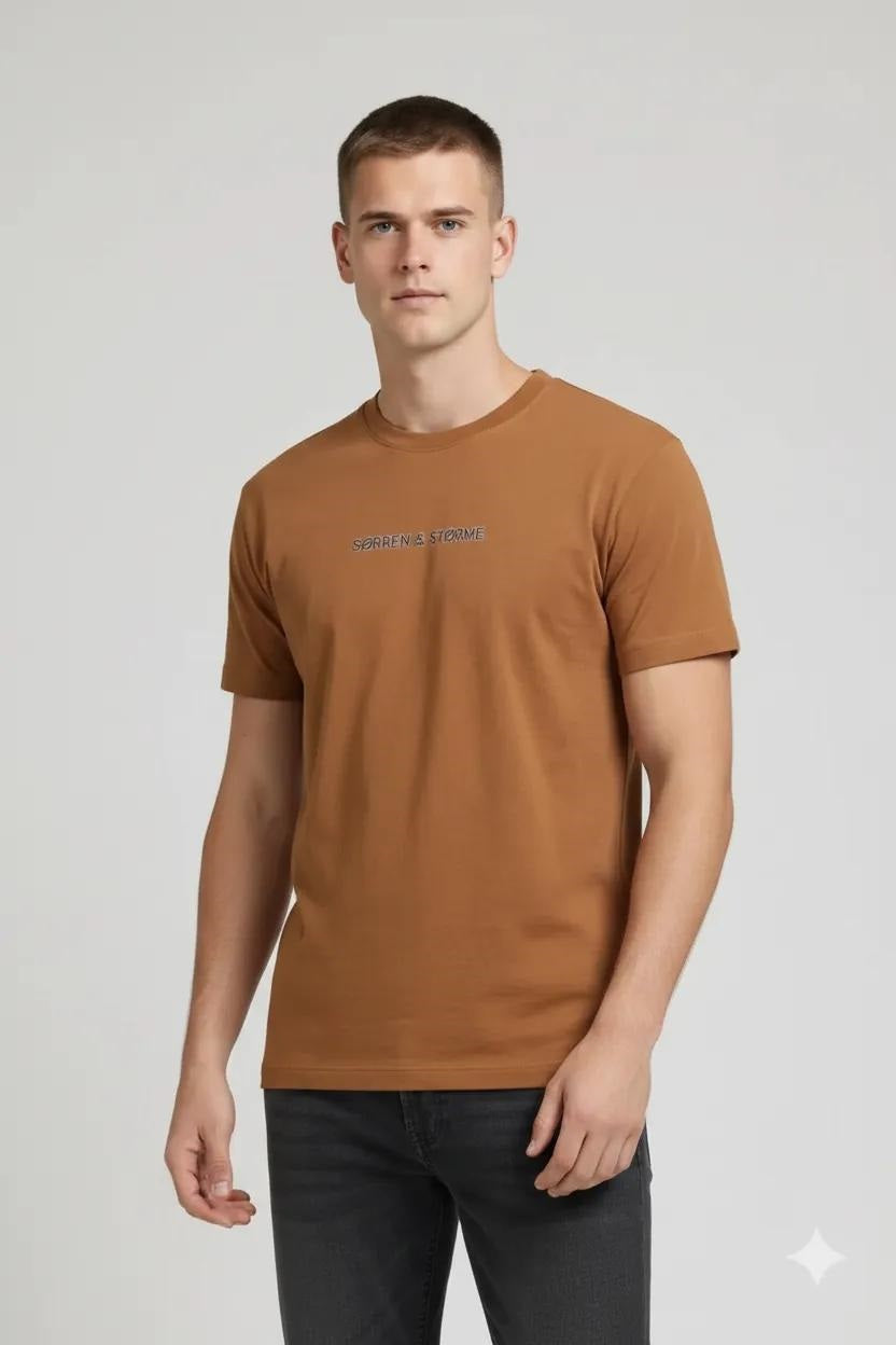 Men Tan Typography Printed T-shirt