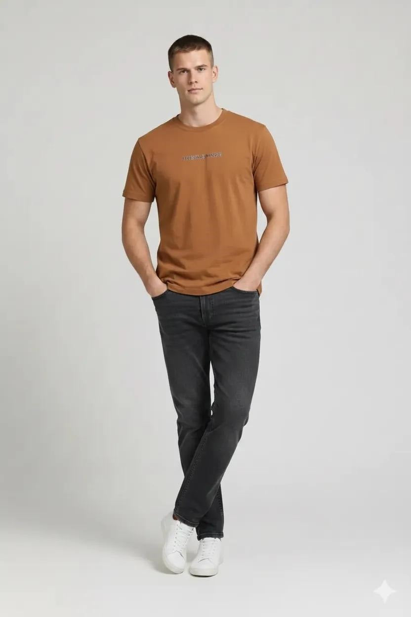 Men Tan Typography Printed T-shirt