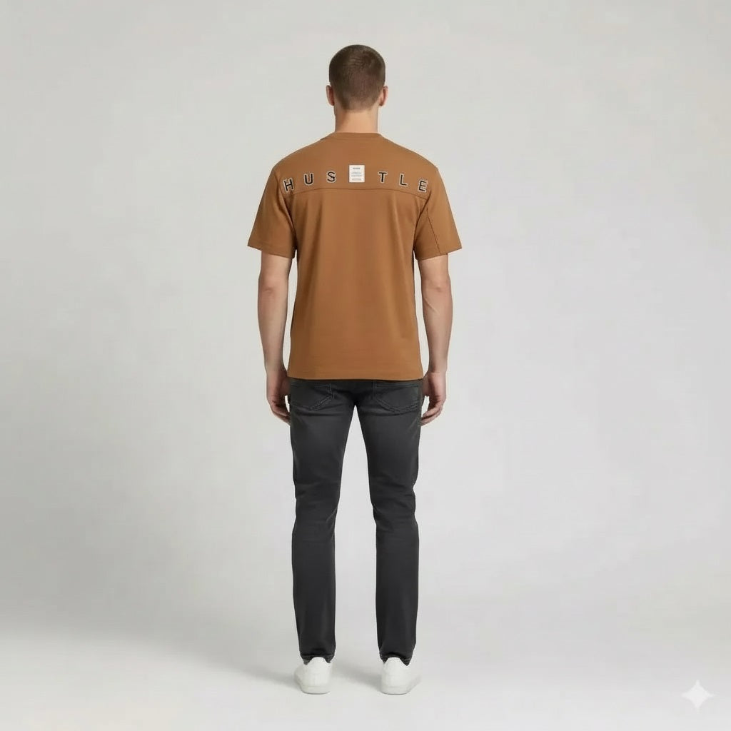 Men Tan Typography Printed T-shirt