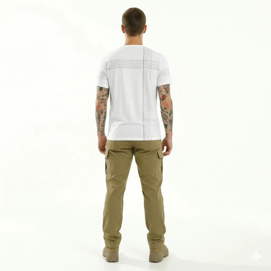 Men Off White Striped Round Neck T-shirt