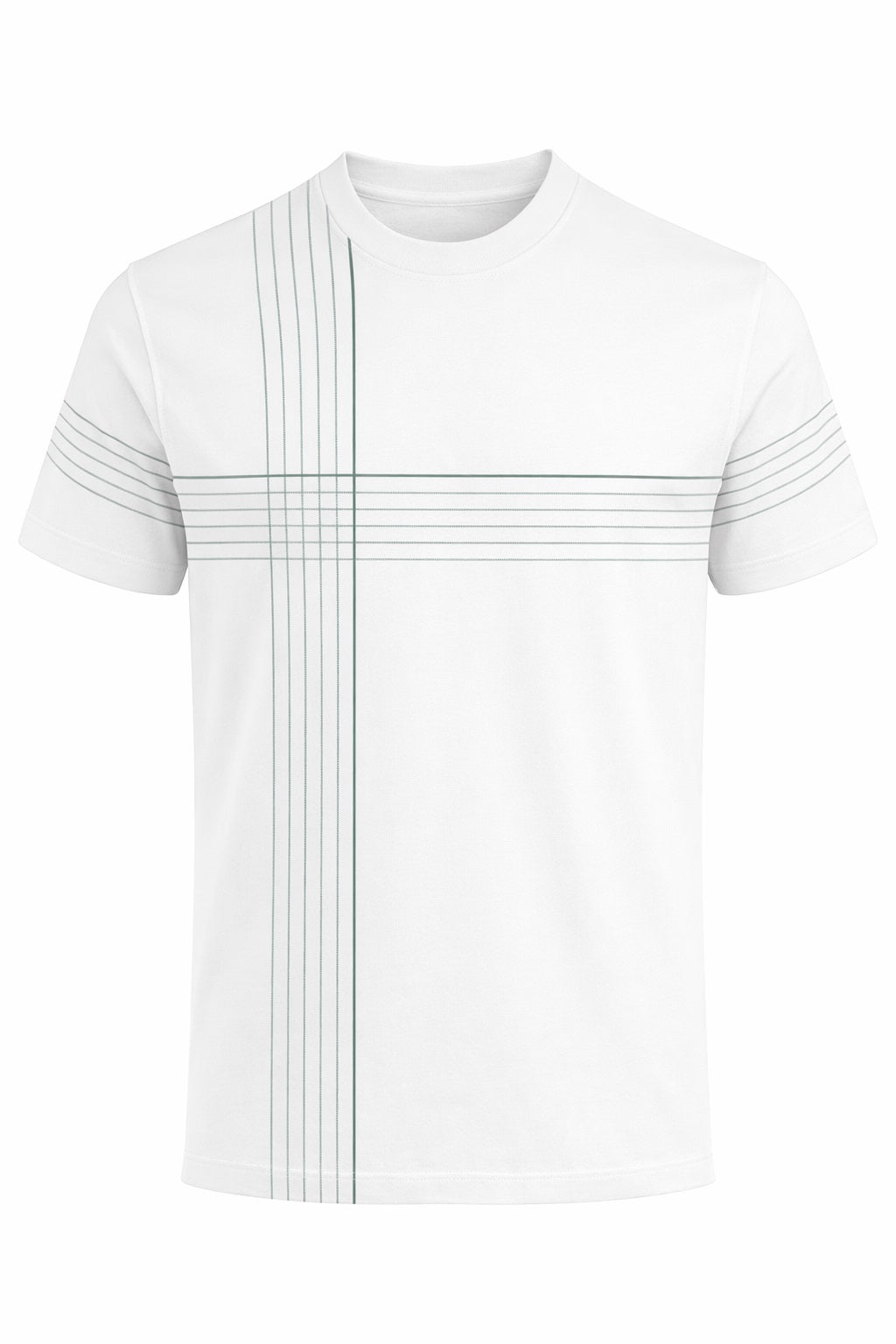 Men Off White Striped Round Neck T-shirt