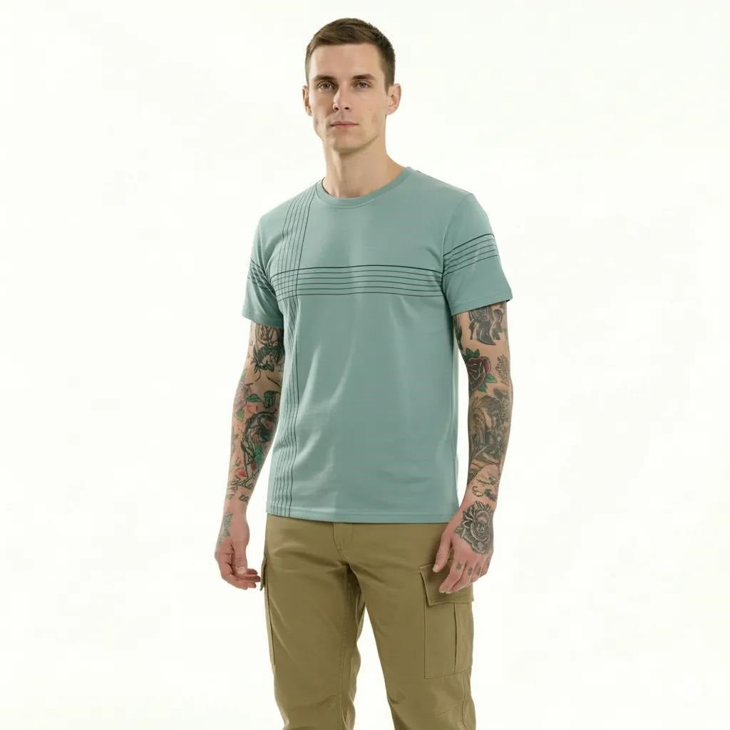 Men Surf Spray Striped Round Neck T-shirt