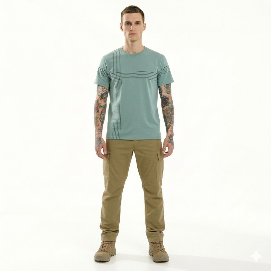 Men Surf Spray Striped Round Neck T-shirt