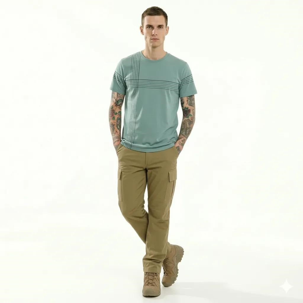 Men Surf Spray Striped Round Neck T-shirt