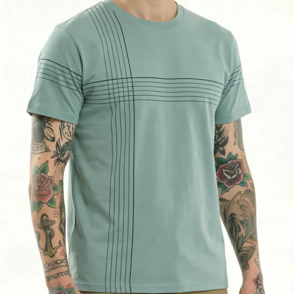 Men Surf Spray Striped Round Neck T-shirt