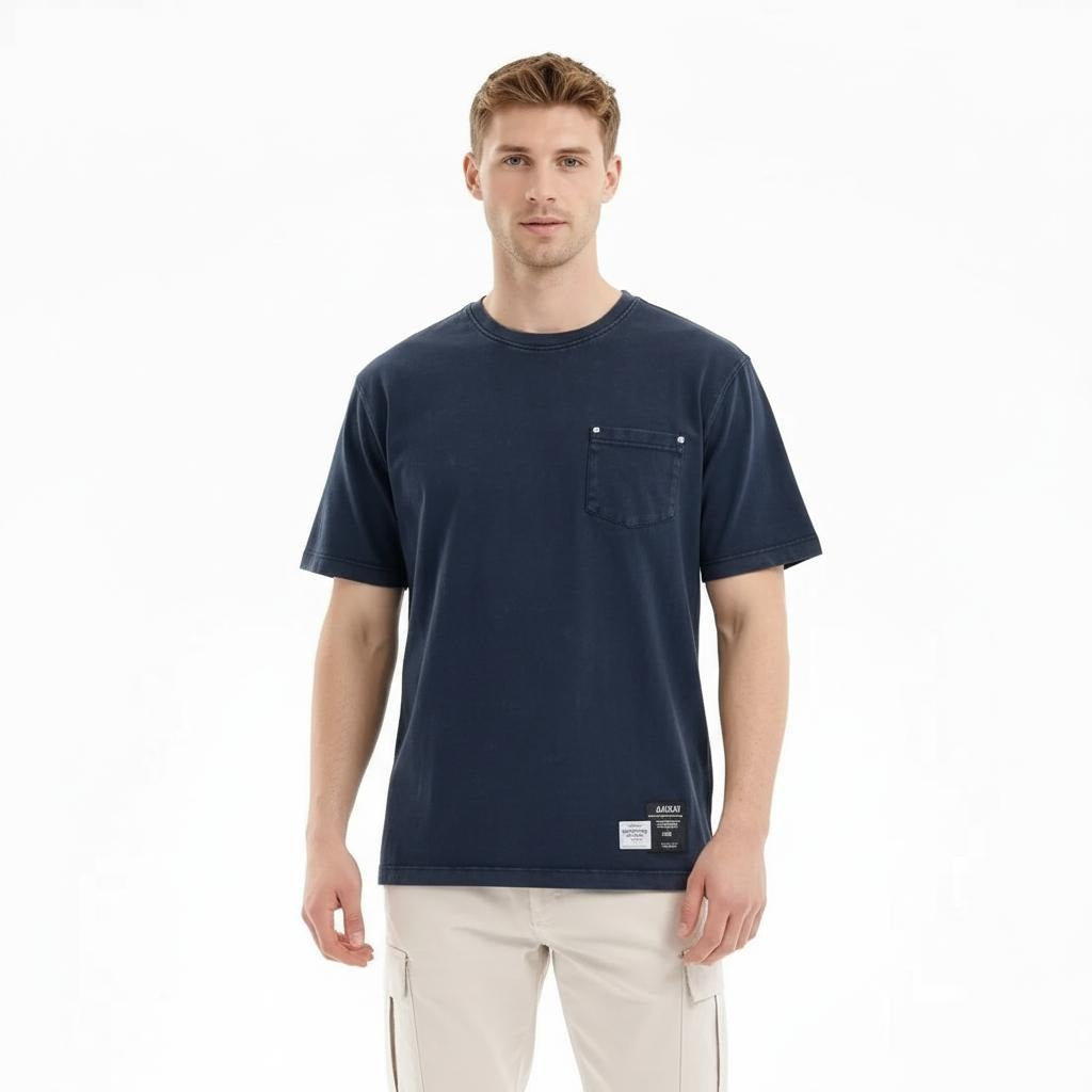 Men Indigo Solid Round Neck T-shirt
