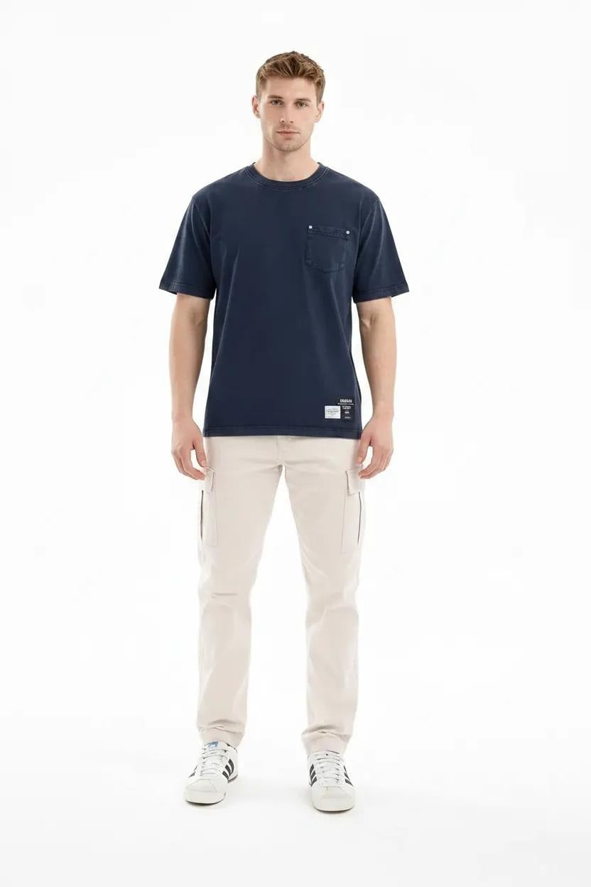 Men Indigo Solid Round Neck T-shirt